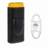 Leather Cigar Case & Cutter Set Tube with Built
