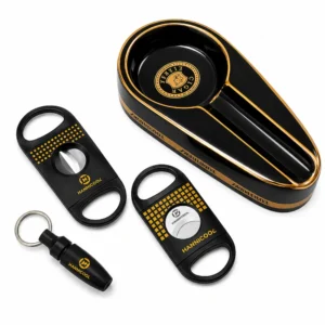 HANNICOOK set Portable Cigar Accessories Set with Ceramic Ashtray Stainless Cutter Kit