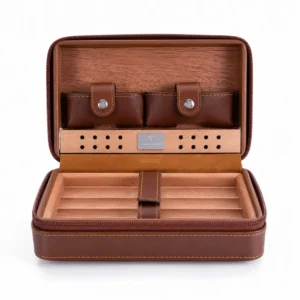 Cigar Travel Humidor Case with cedar wood interior for 4 cigars